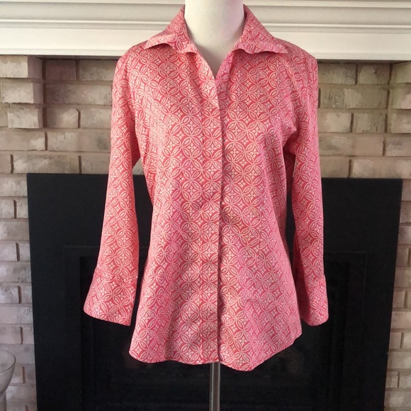 Talbots Pink Geometric Pattern Wrinkle Resistant Button Down Shirt size 8 - Picture 8 of 13